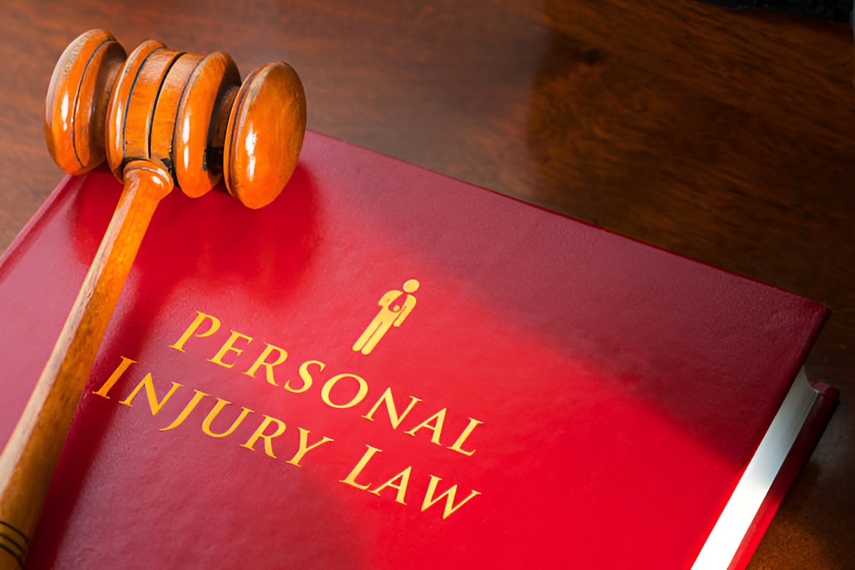 wooden gavel on a personal injury law book